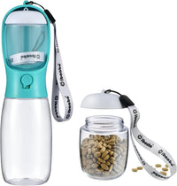 Dog Water Bottle Portable with Food Container & Filter for Travel – Essentials for Dogs - #07 Green / 19oz