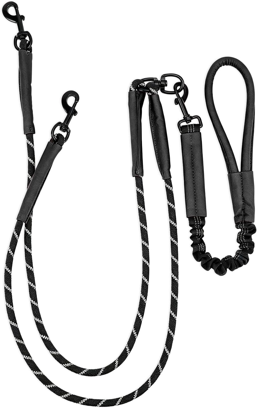 Pieviev Double Dog Leash for 2 Medium&Large Dogs, Longer Coupler - Pure Black