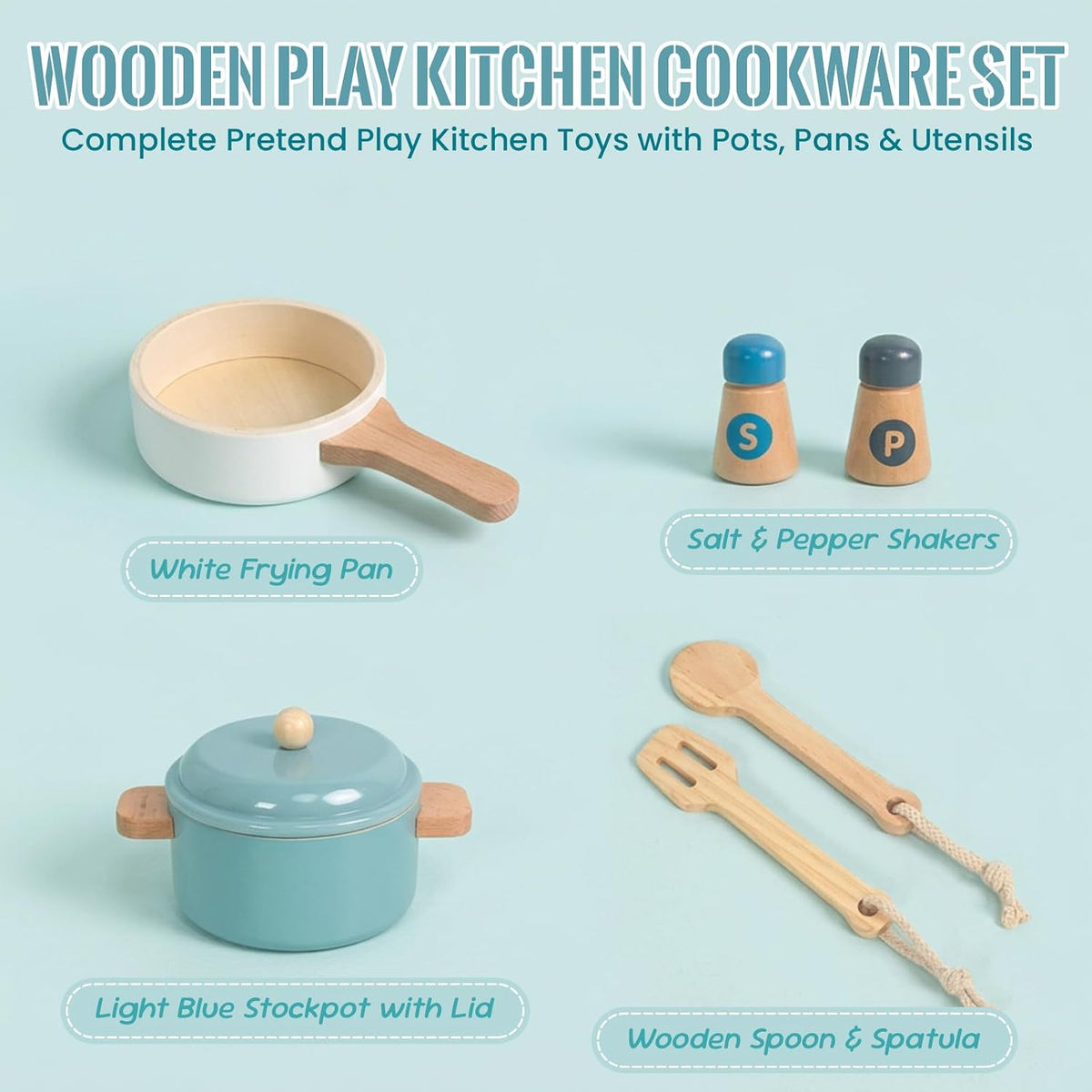 Premium Toddler Play Kitchen Toys, Wooden Kitchen Accessories – Fun for Kids & Family - Blue - image 3