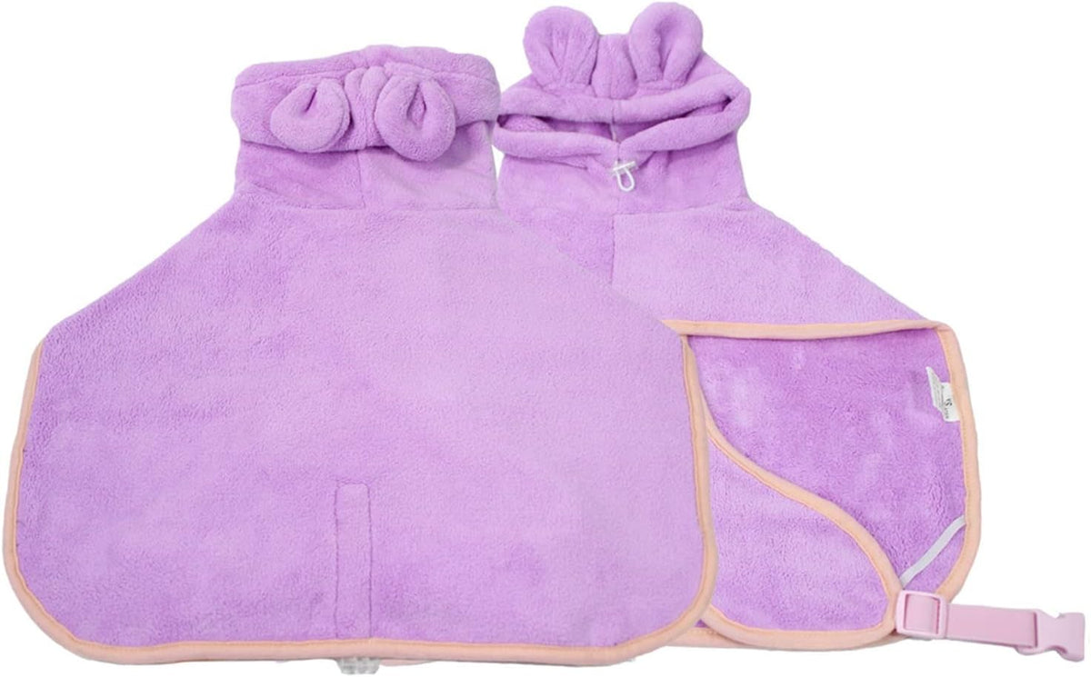 Dog Bathrobe, Microfiber Fast Drying Absorbent Hooded Bath Towel White for Puppy Small Medium Large - XS:10-20LB (2nd Generation) / Purple - image 2