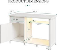 55 Gallon Fish Tank Stand with LED Light & Power Outlets, 55-75 Gallon Aquarium Stand with Drawer & Barn Door, 50" L x 20" W Cabinet for 2 Fish Tank Accessories Storage, Turtle Tank, Antique White