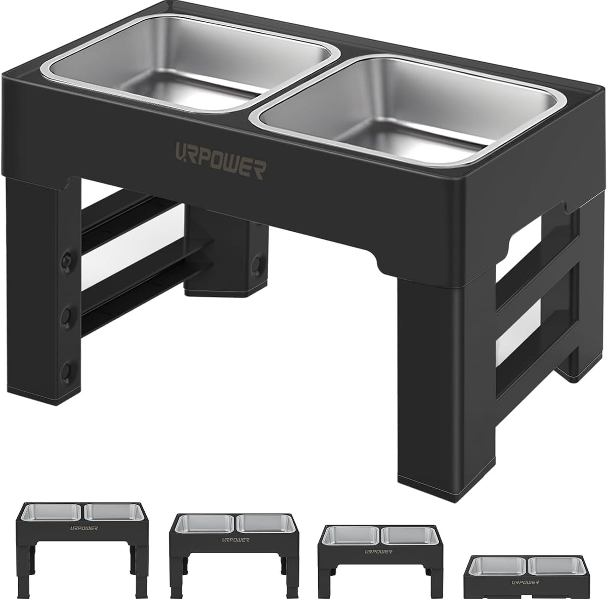 URPOWER Raised Dog Bowls 4 Height Adjustable Elevated Bowl Stand – Essentials for Dogs - Carbon Black