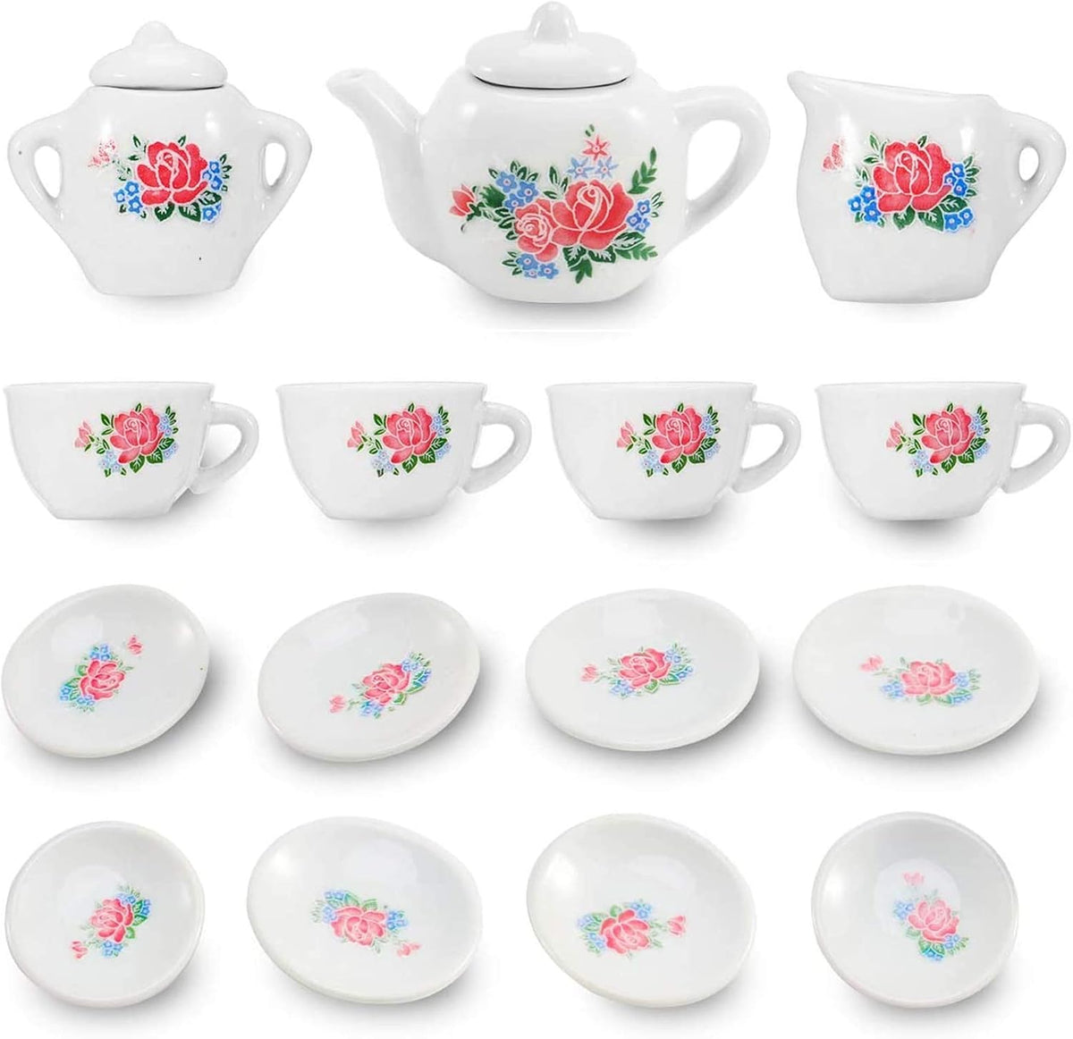 17 Pieces Floral Miniature Porcelain Ceramic Tea Set