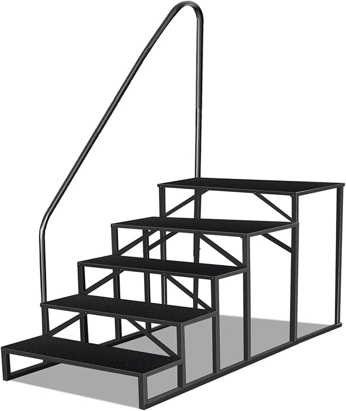 RV Stairs 5 Step, RV Steps Anti-Slip, Hot Tub Steps with Handrail, 660 lbs Hot Tub Steps Step Ladder for 5th Wheel RV, Mobile Home Stairs, REL-0402