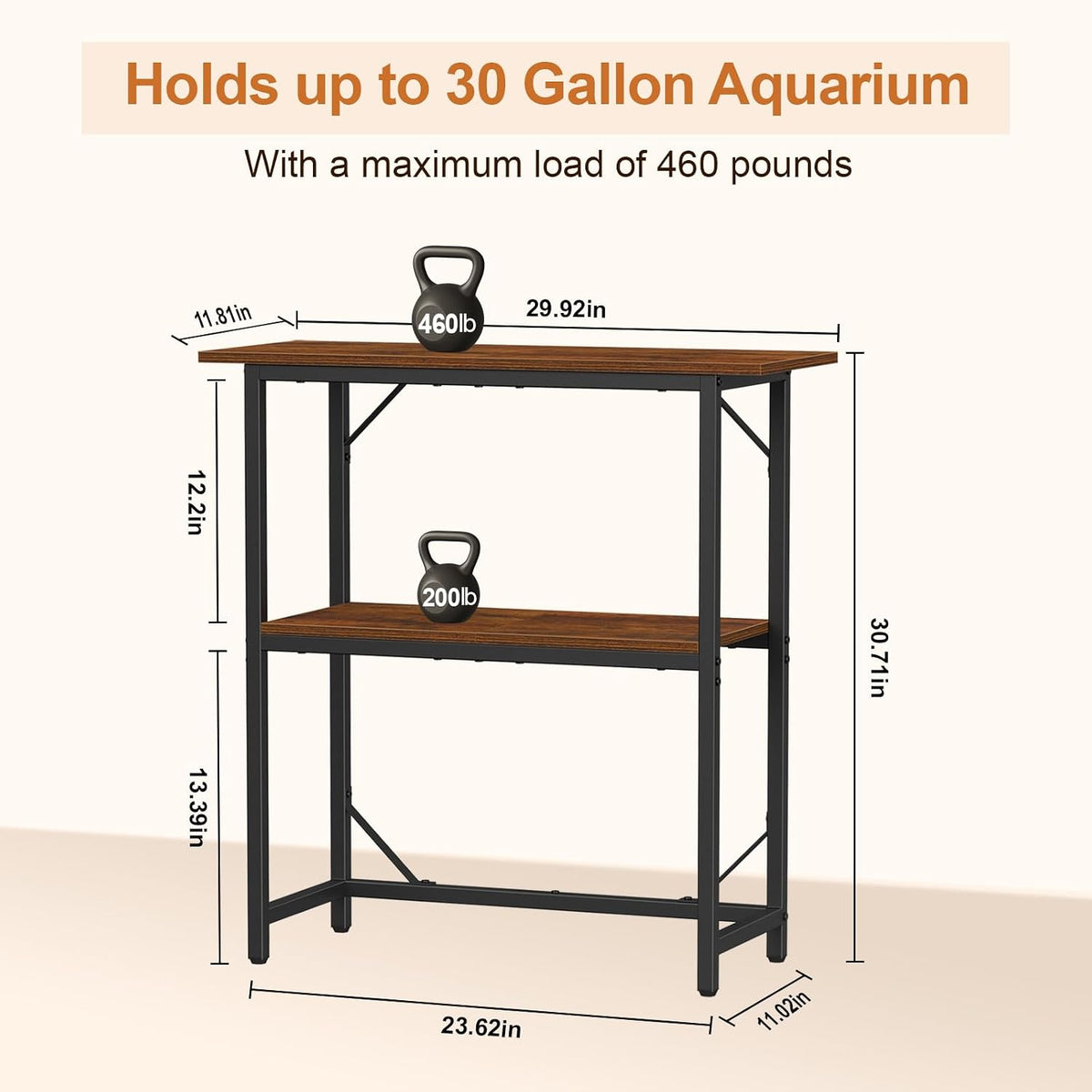 Snughome 10-20 Gallon Fish Tank Stand - Rustic Brown / 30 Gal-2 Tier - image 3