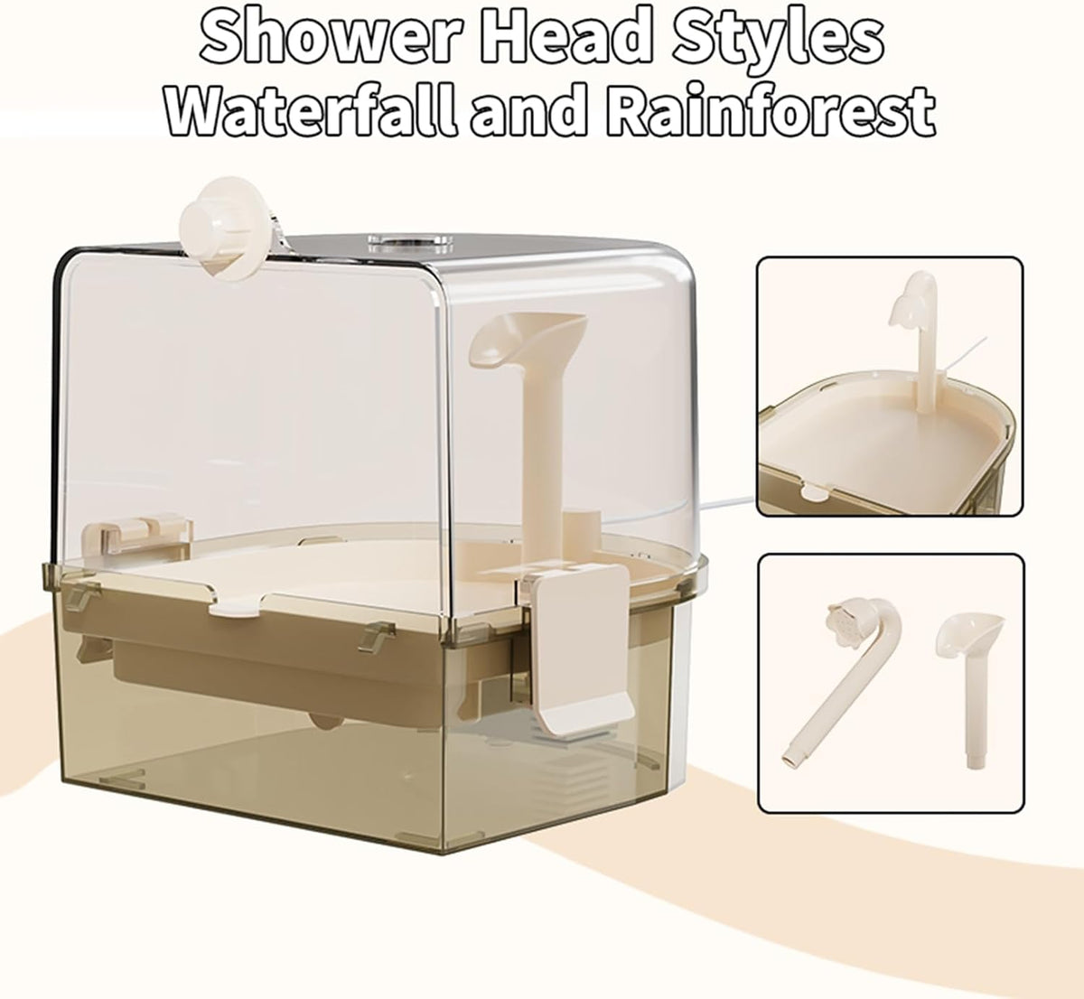 Water Circulation Bird Bath, Hanging Cage Shower Box – Essentials for Birds - Light brown - image 4