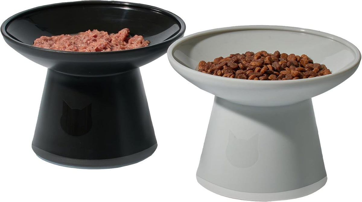 Necoichi BPA-Free Extra-Wide Elevated Cat Food Bowls - Black and Gray (Urban Fog)