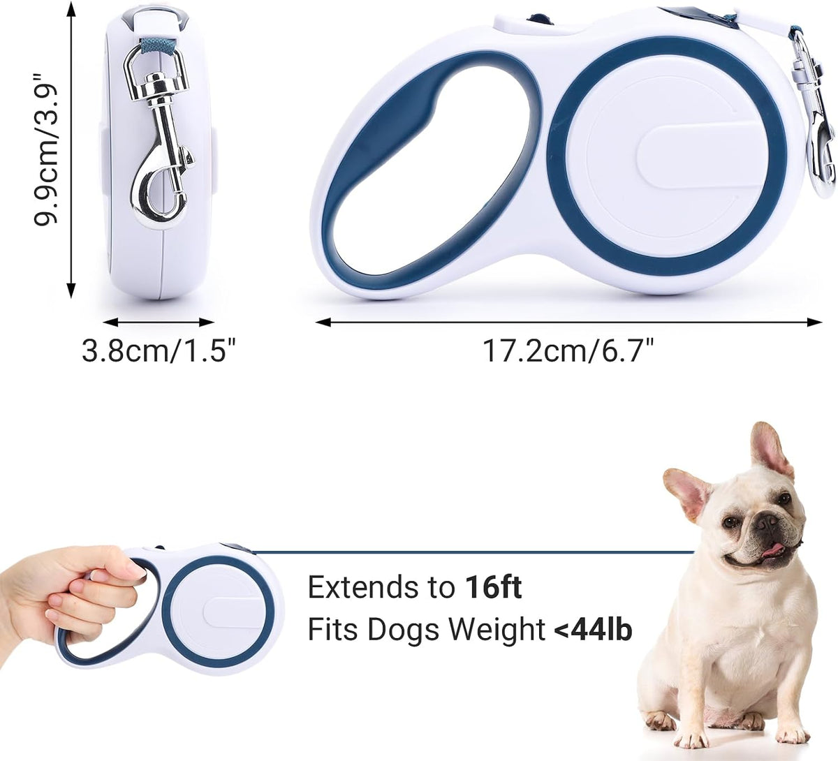 Segarty 26ft Dog Leash Retractable - Blue White / 16ft(up to 44 lbs) - image 2