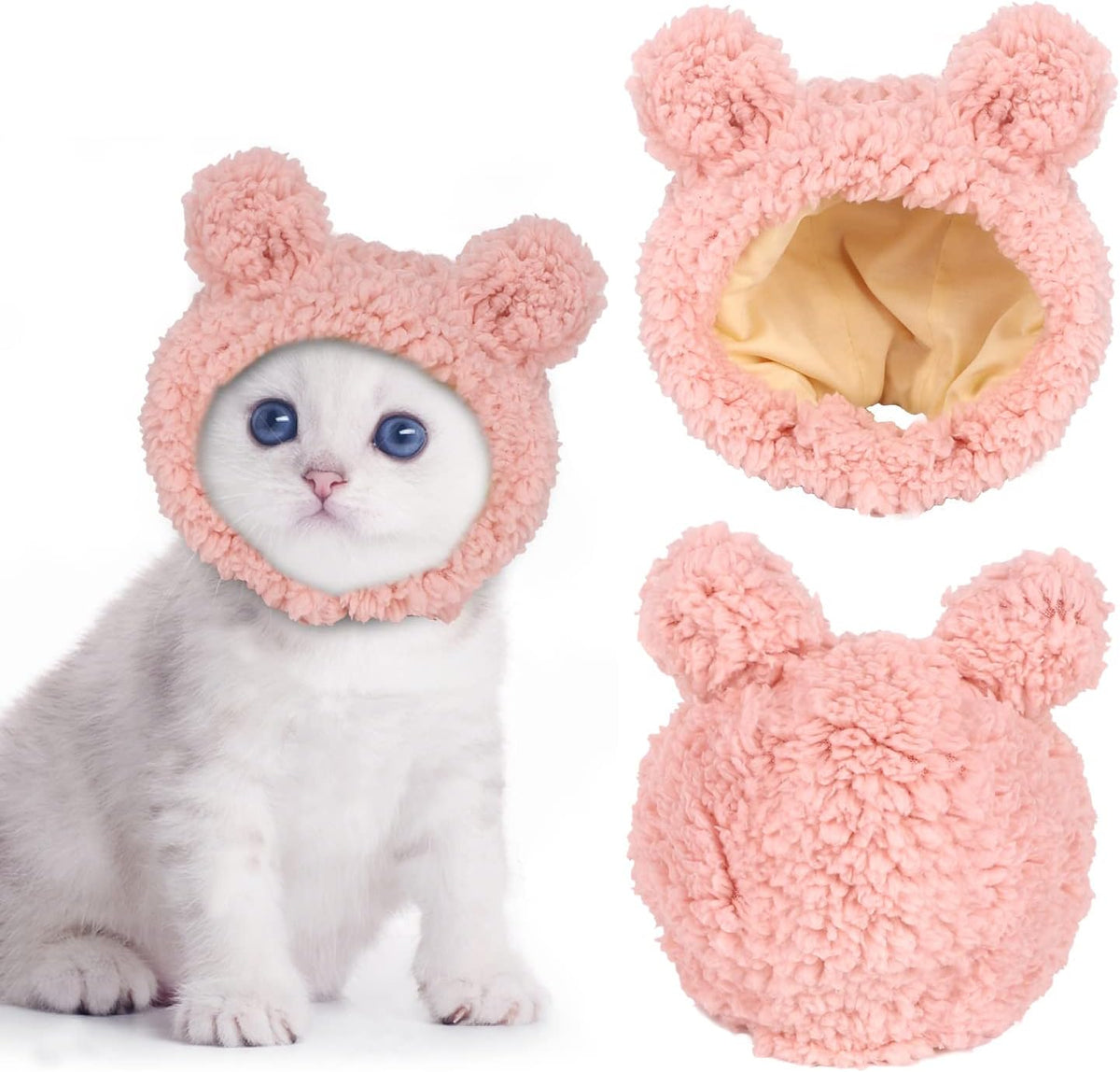 JOICEE Cute Cat Costume Warm Bear Hat Adjustable Small Pet Headwear - Pink
