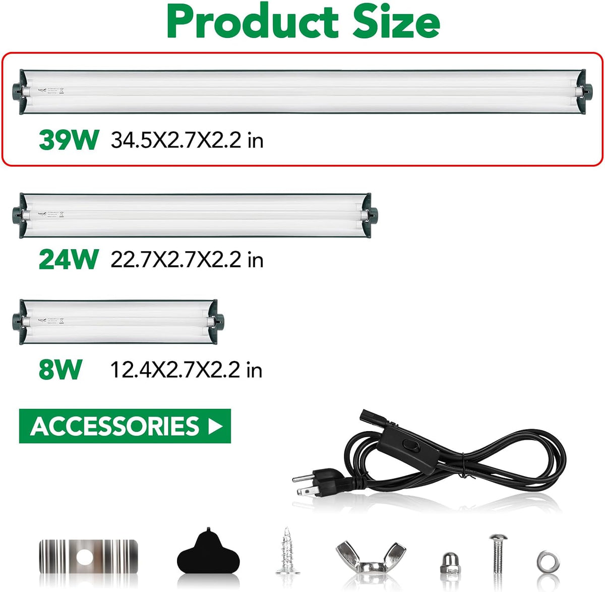 T5 Reptile Light Fixture Combo Kit 24W Light Fixture Reptile - 39W-Green / 39W 34.5IN Green - image 2