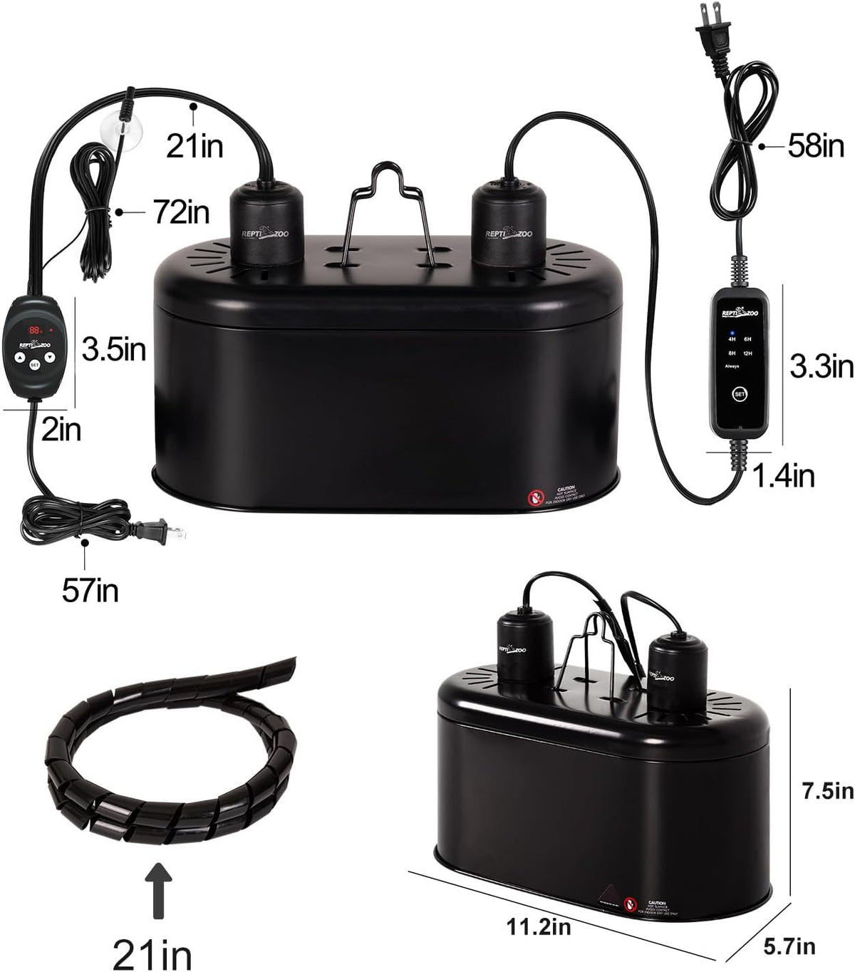 REPTI ZOO Dual Reptile Light Fixture with Dimming Thermostat and Timer - image 2