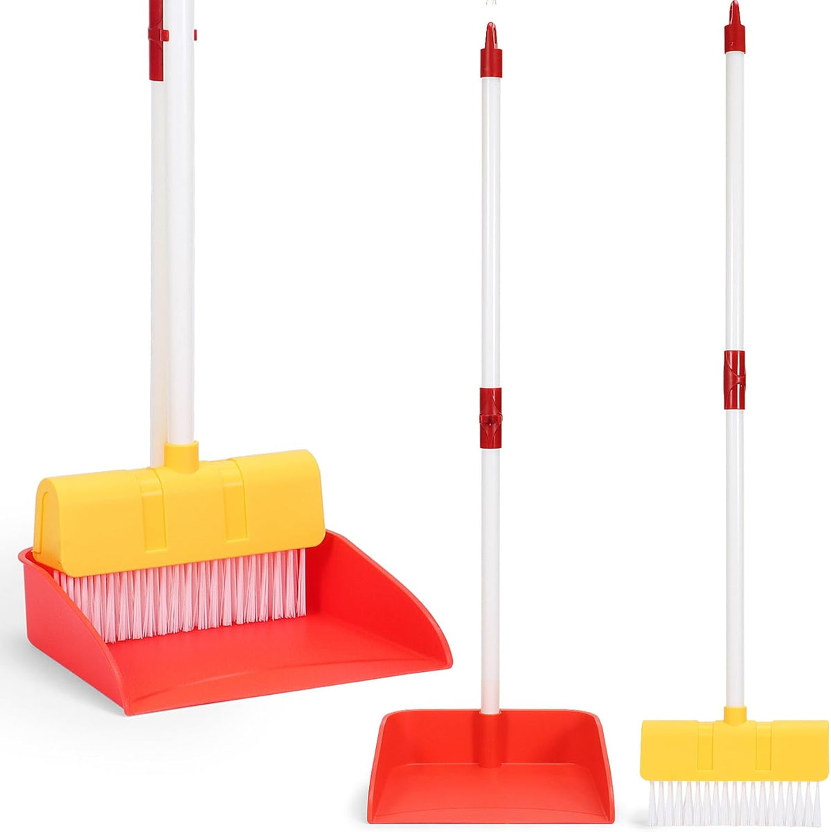 Kids Cleaning Toy Set Toddler Broom & Dustpan Pretend Play - 2pcs - Red and Yellow Set