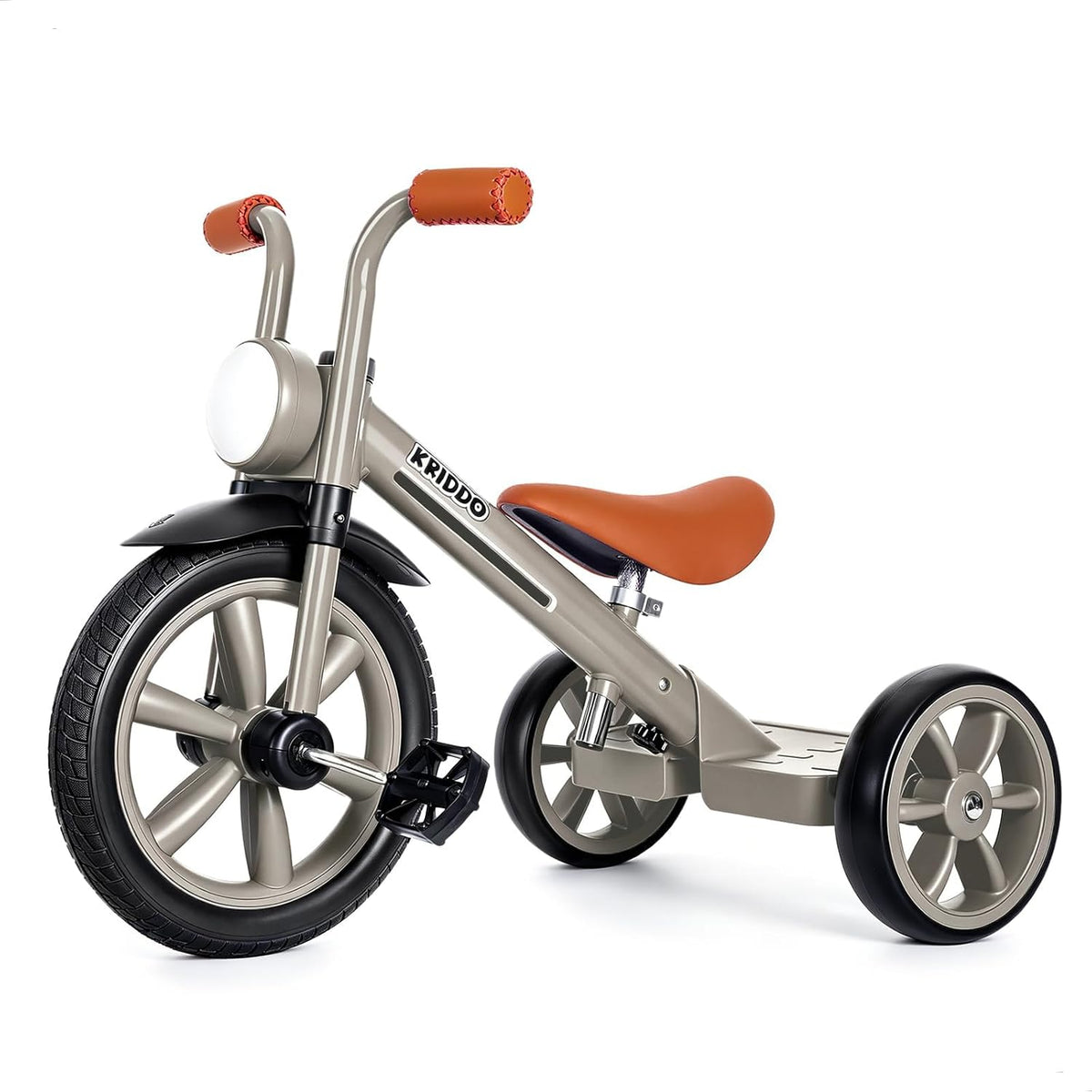 KRIDDO Tricycle for Toddlers 2-5 Years: Rubber Front Wheel - Cement Grey