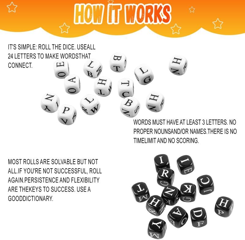 Rytopt letter dice game, 24 black and white acrylic crossword dice - view 4