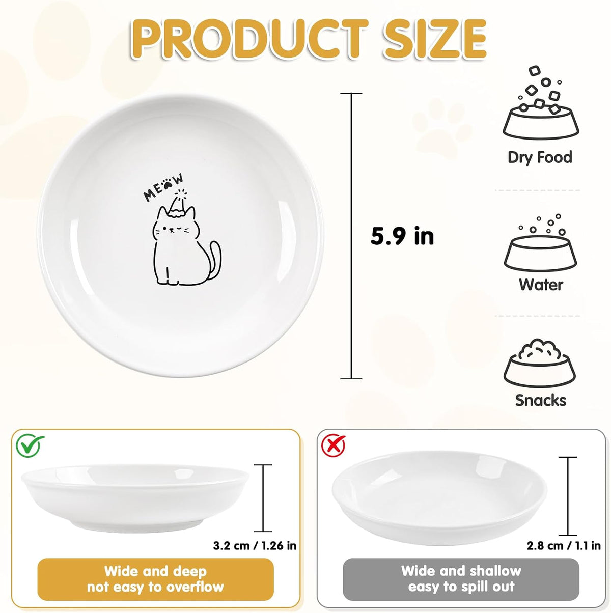 6 Pack Cat Food Bowl, Ceramic Cat Bowls - White-F - image 2