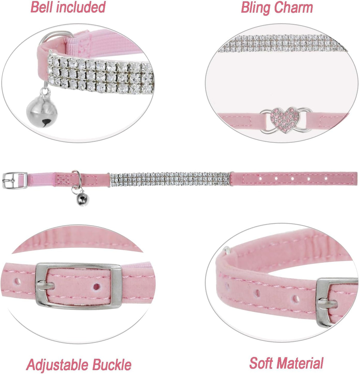 BoomBone Rhinestone Cat Breakaway Collar Pack of 2 Purple Kitten - Pink - image 2