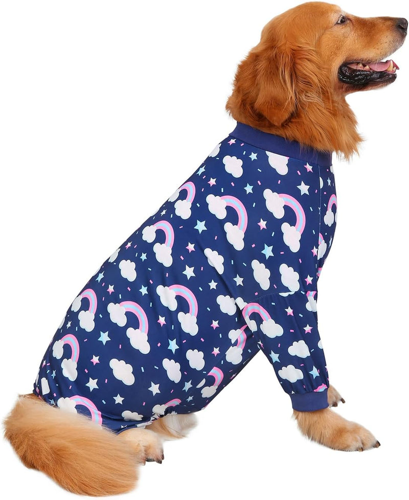 HDE Dog Pajamas One Piece Light Comfy Pjs Pet Costume M-3XL Cute - X-Large / Rainbows