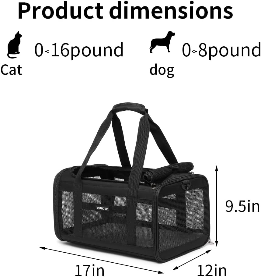 Airline Approved Pet Carrier for Cats and Small Dogs - black / 17.0"L x 12.0"W x 12.5"H - image 2