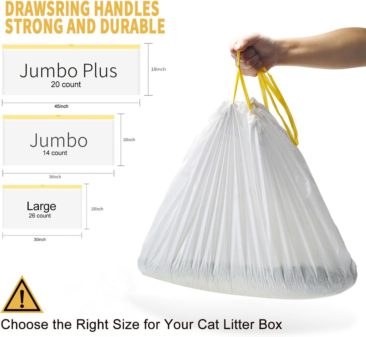 KONE jumbo cat litter box liners 36 x 18 inch with drawstring handles, 14 count - view 3
