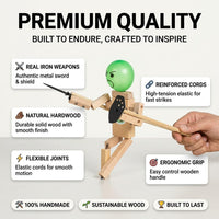 Akargol handmade wooden fencing puppets with swords, shields and balloons for a 2 player duel - view 2