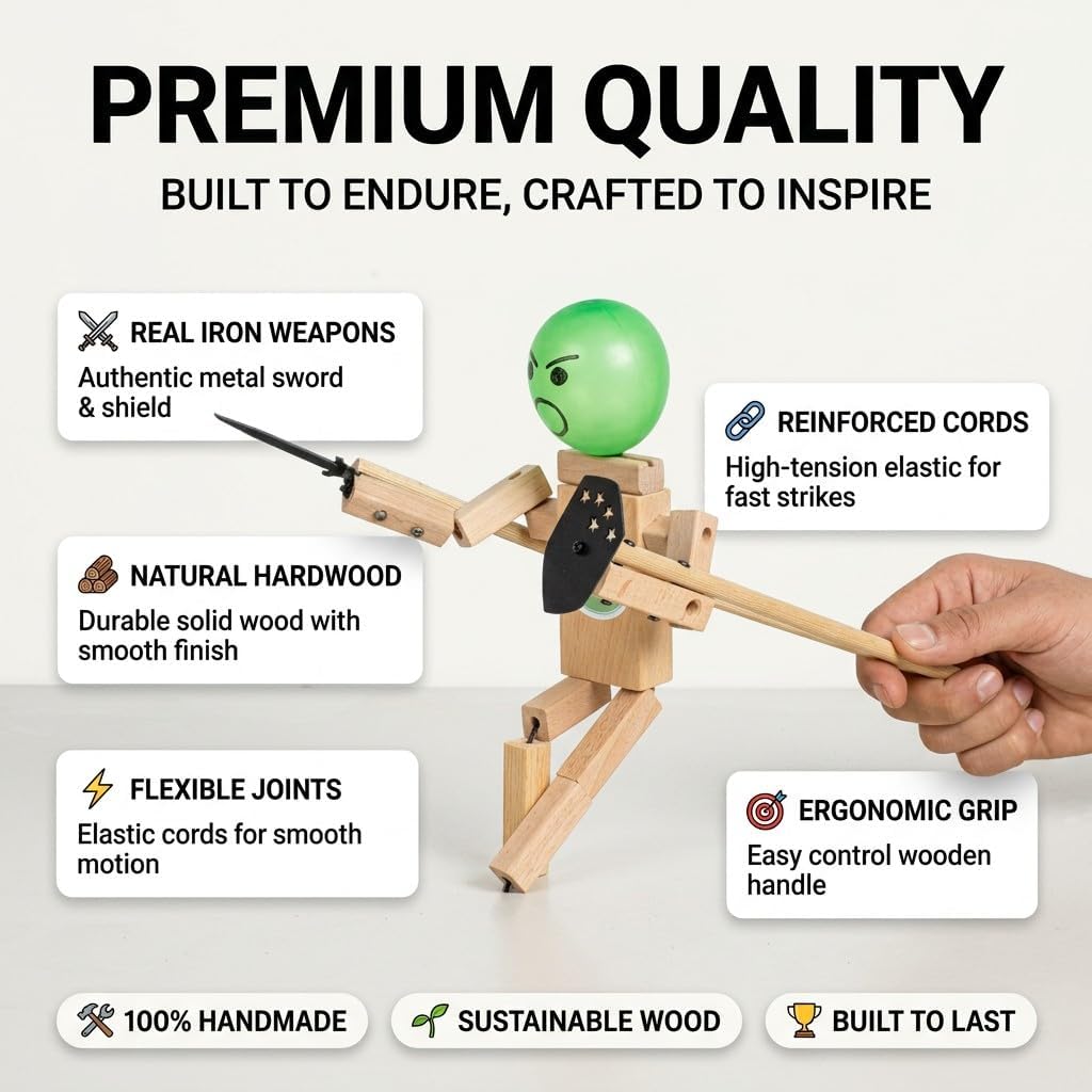 Akargol handmade wooden fencing puppets with swords, shields and balloons for a 2 player duel - view 2