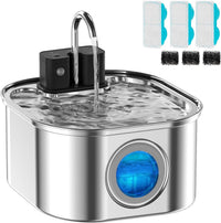 Cat Water Fountain Wireless, Stainless Steel-Rechargeable - Fountain +3 Filters+3 Sponges