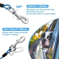 Dog Seat Belt Harness for Car,Dog Seatbelt of Coated Wire Leash Safety Restraint,No Chew Tether Cable Vehicle,Double Clips & Latch(Blue, 16 inch/40 CM)