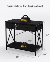 Fish Tank Stand 40 Gallon: Sturdy Aquarium Stand with Accessories Storage - Metal Fish Tank Table for 40-50 Gallon Reptile Breeder Turtle Terrarium - 35"X19.54" Weight Capacity 660 lbs
