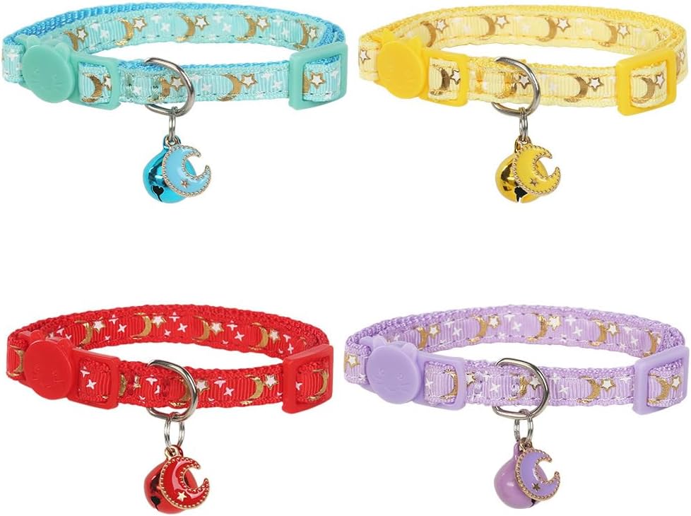 Yizepet Cat Collars with Bells, Breakaway Kitten Collar - moon star - image 2