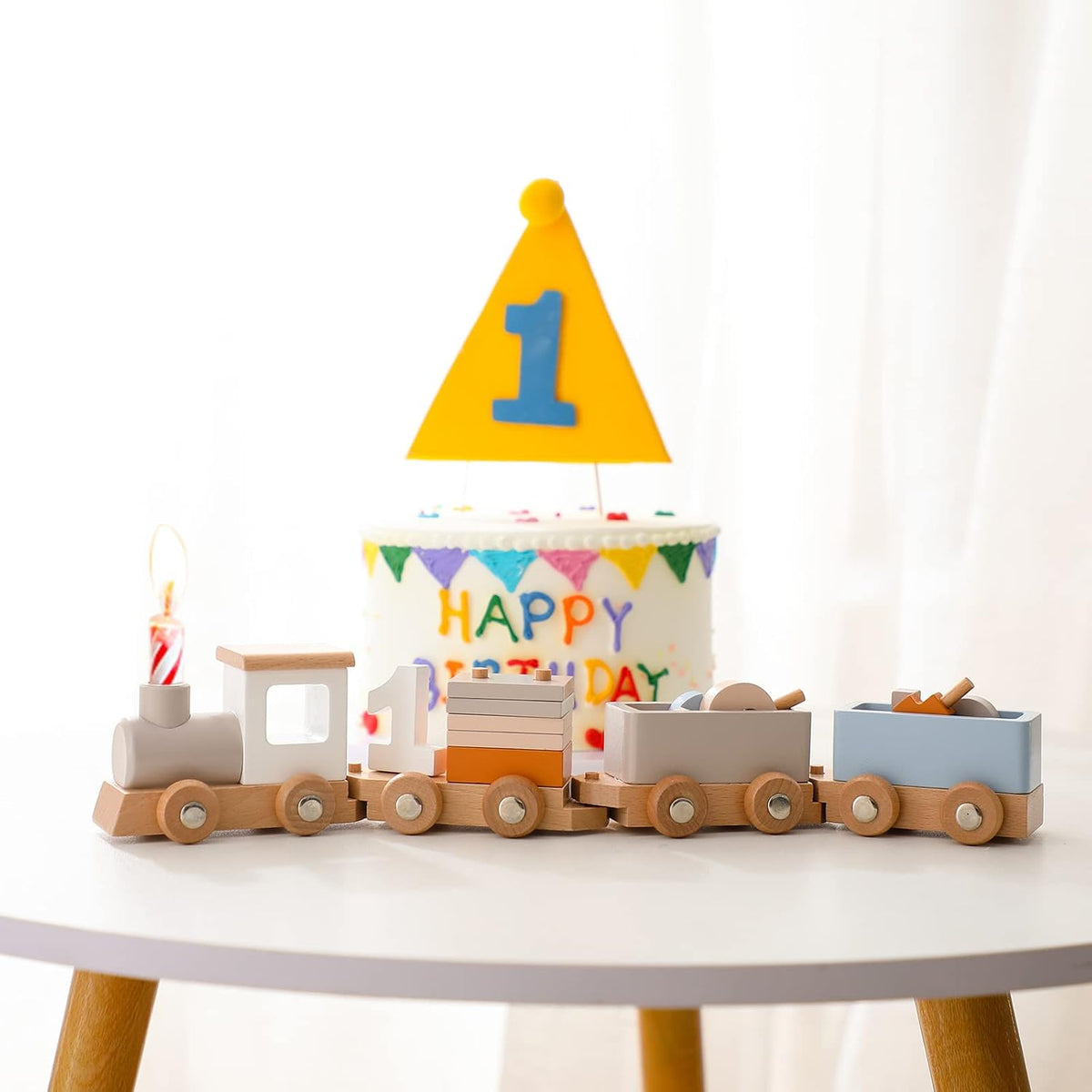 ibwaae Wooden Train Set for Baby Toys with Numbers and Blocks Train - image 3