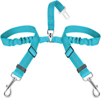 SlowTon Double Dog Seat Belt for Car with Elastic Bungee Buffer - C.Mint Blue / 2 Small in 1