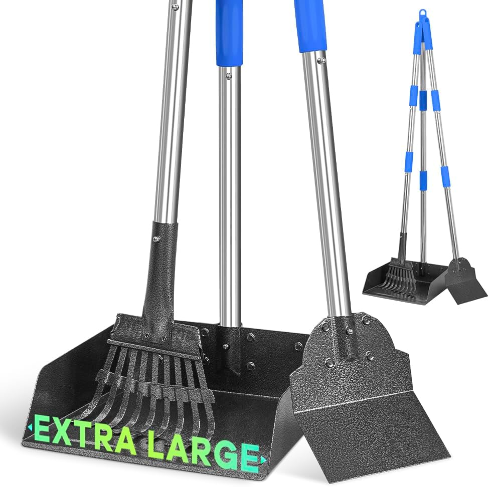 Metal Pooper Scooper for Dogs Heavy Duty Long Handle Rake - 1. Blue
