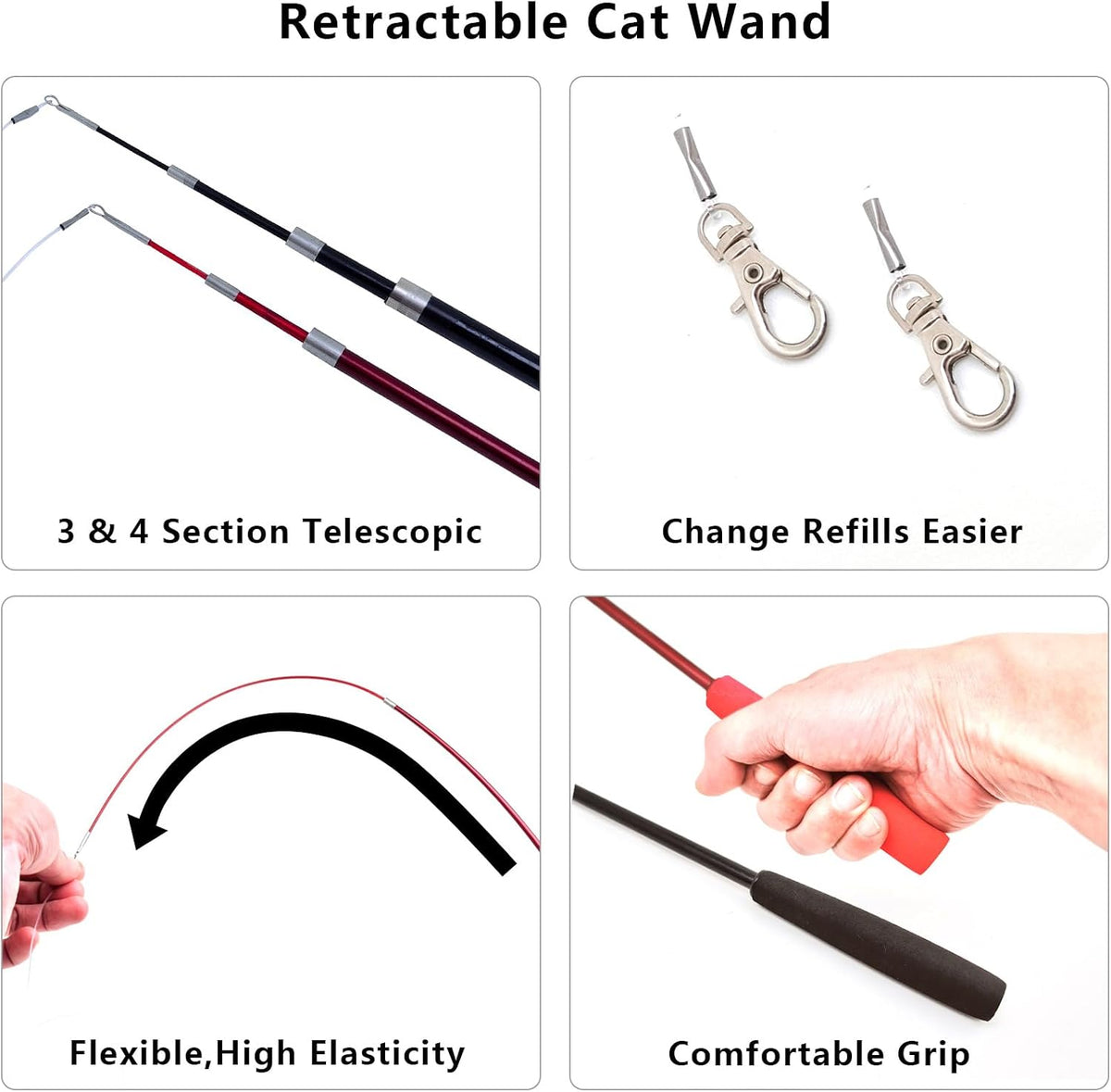 Interactive Cat Wand Toy Set, 2 Telescopic Rods & 11 Attachments – Essentials for Cats - image 4