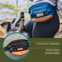 Wilderdog Utility Fanny Pack stores Treats, Balls, Keys in 3 Pockets with adjustable strap and Poop Bag dispenser (Black)