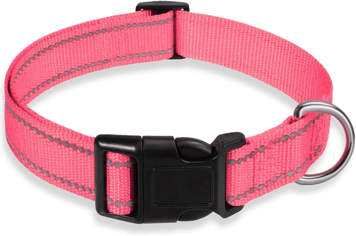 Reflective Dog Collar, Puppy Collar with Buckle Adjustable - Light Pink / XLarge :Width 1",Neck 16-26"