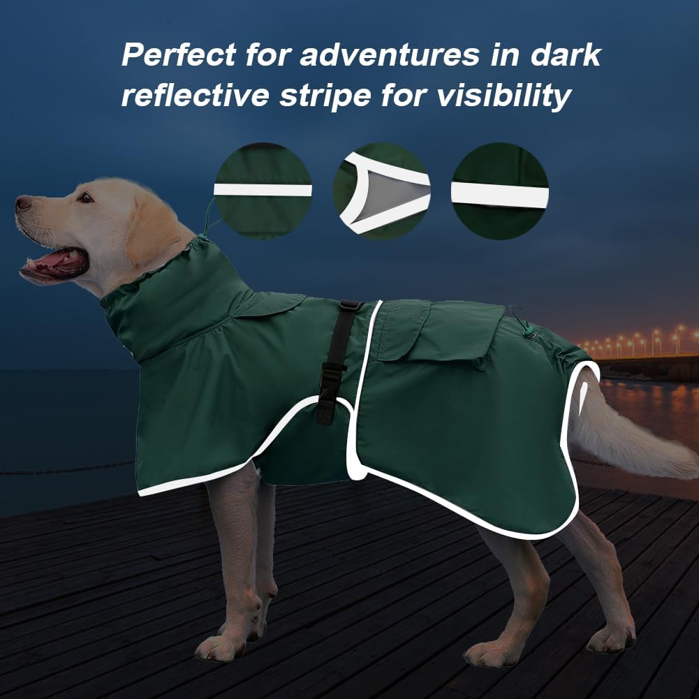 Dog Raincoat Waterproof Adjustable Rain Jacket Small Dogs Green - Green / L-Fit for 10-14 pounds - image 3