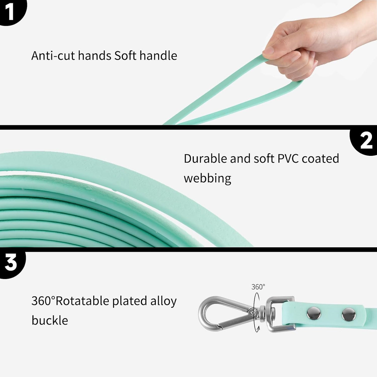 Dog Training Long Leash Waterproof Long Line Heavy Duty Outdoor - 20FT / Mint green - image 3
