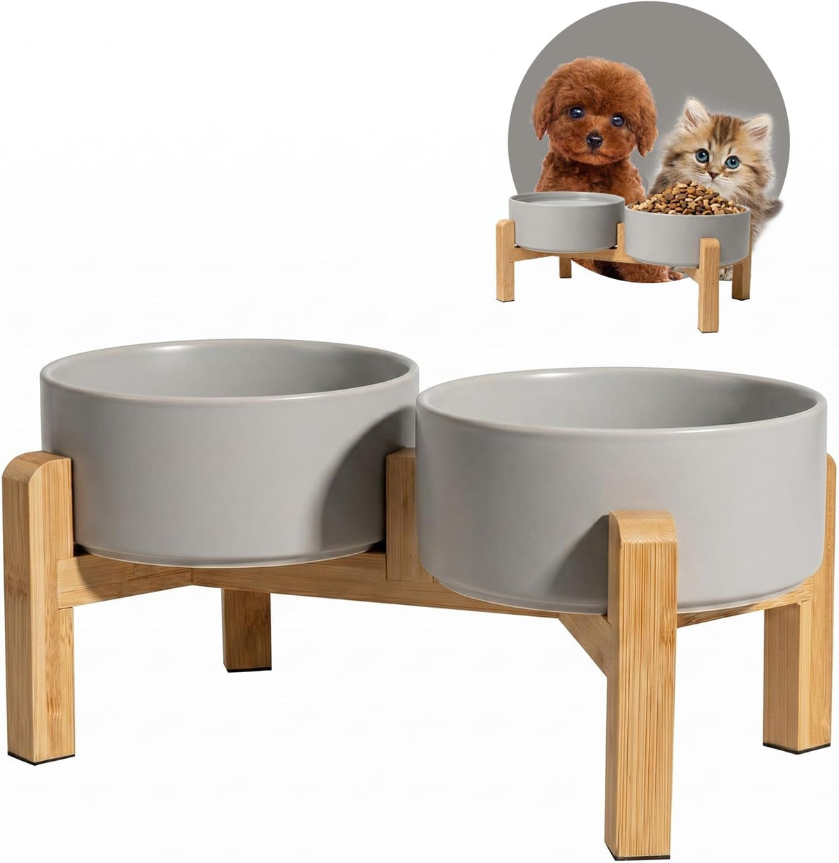 Elevated Ceramic Dog Bowl - Light Gray / Small