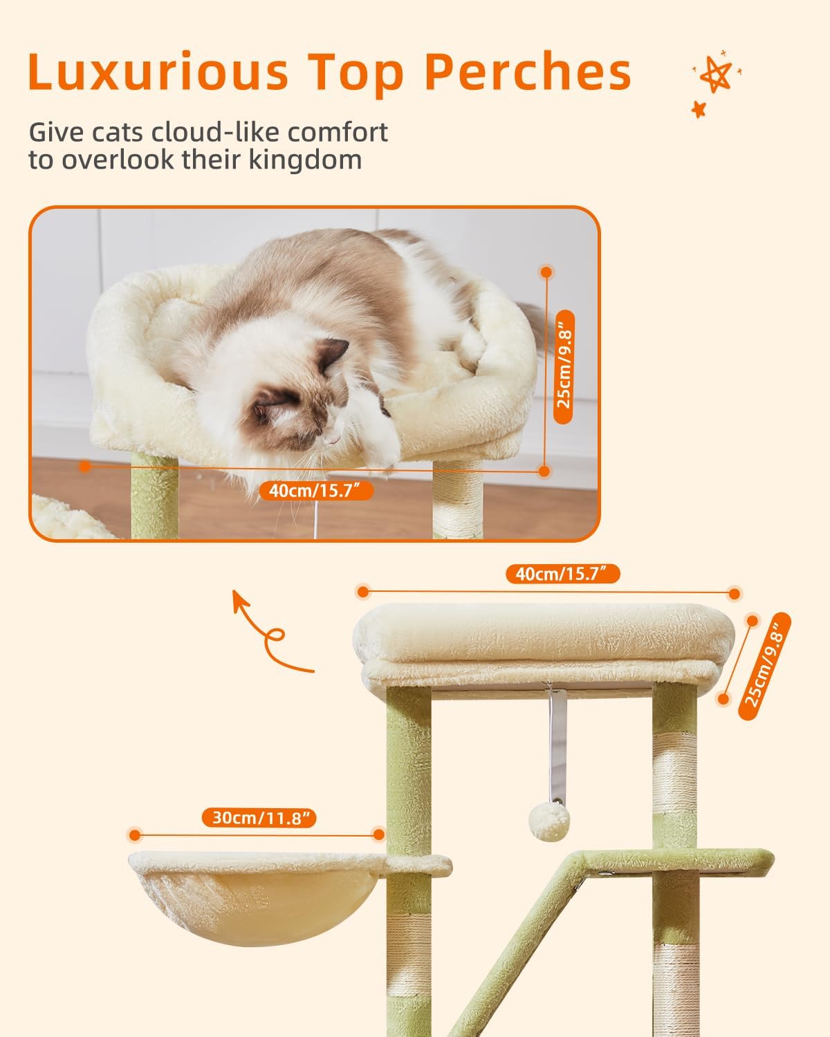 Taoqimiao Cat Tree, Suitable for Kittens - Green and Beige / 38.5 Inches - image 3