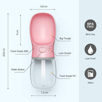 DEYACE Dog Water Bottle, Leak Proof Portable Pet Water Bottles for Dogs, Puppy Water Dispenser - Pink 12oz - image 2