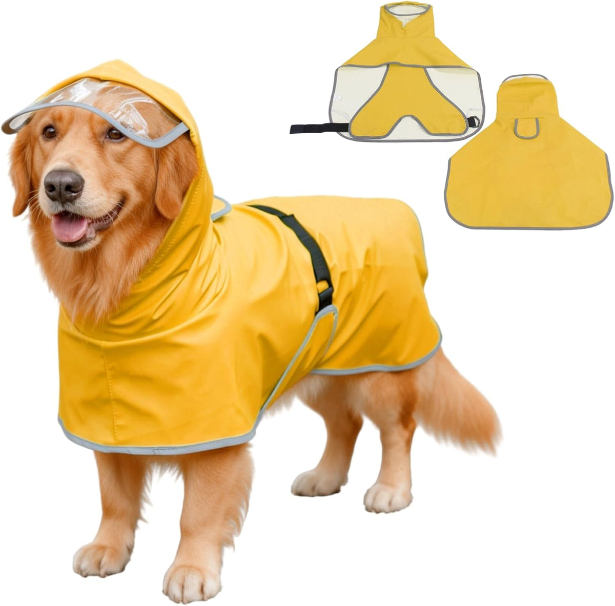 Dog Rain Jacket with Hood for Small Pet - Yellow / Large