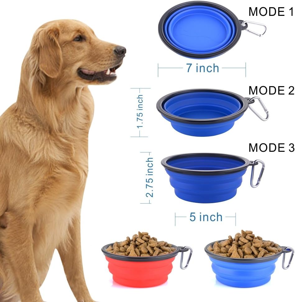 Large Collapsible Dog Bowls - Large,34oz / 34ozSlow Feeder-Blue&Red - image 4