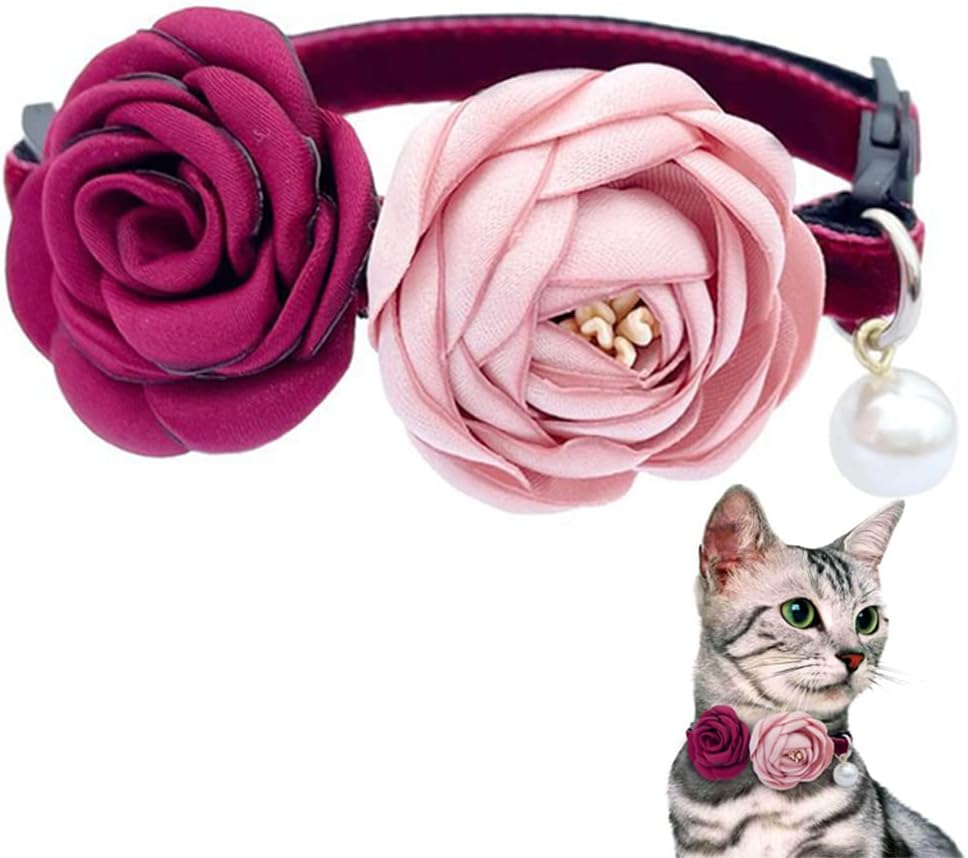Fupo Cat Collar, Breakaway Adjustable with Bell& Flower - Red #2