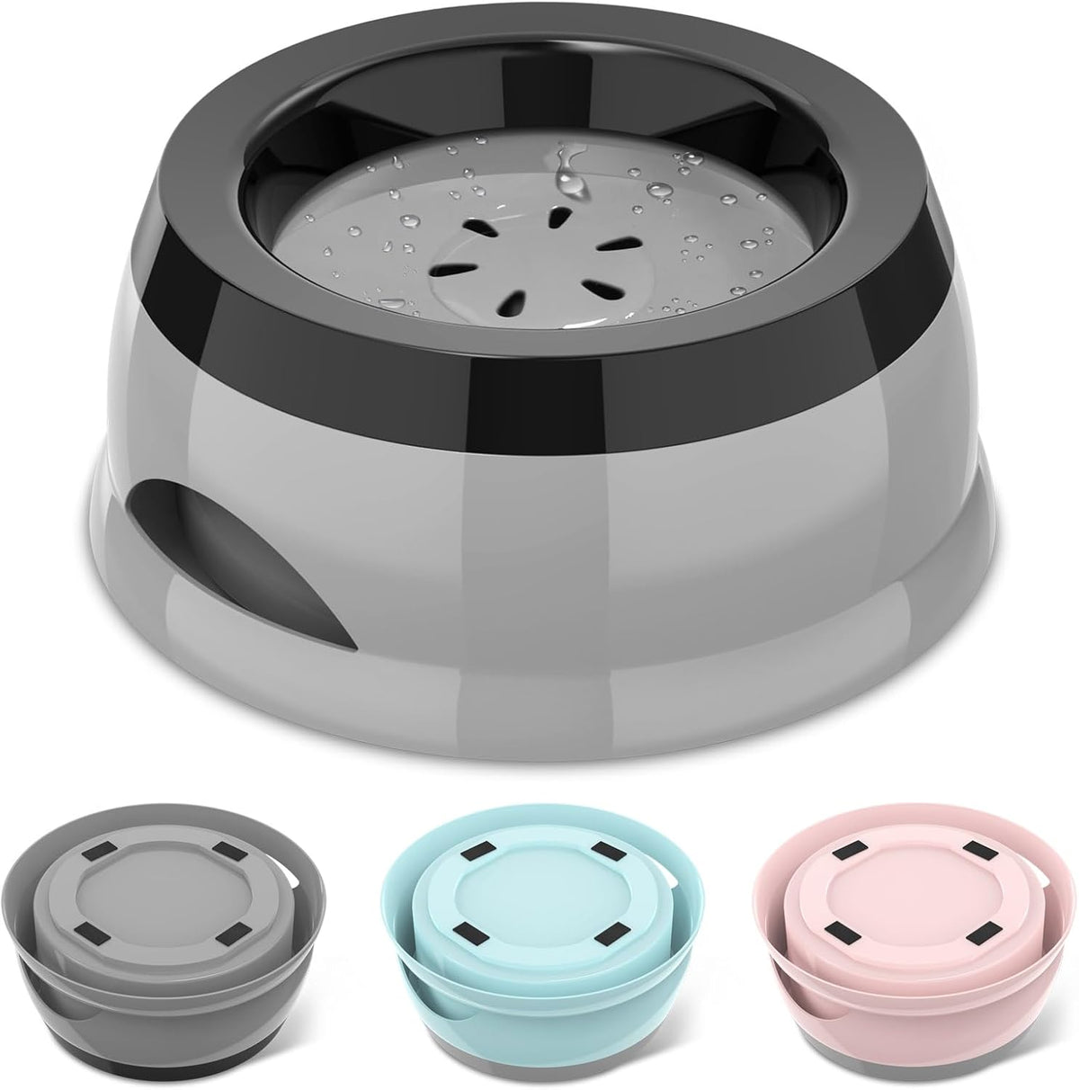 25 oz No Spill Water Bowl for Dogs and Cats Small Slow Drinking Dog - Gray