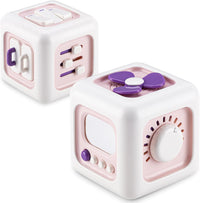 SOCBTNSO Montessori Busy Cube Travel Toy - Pink & Purple