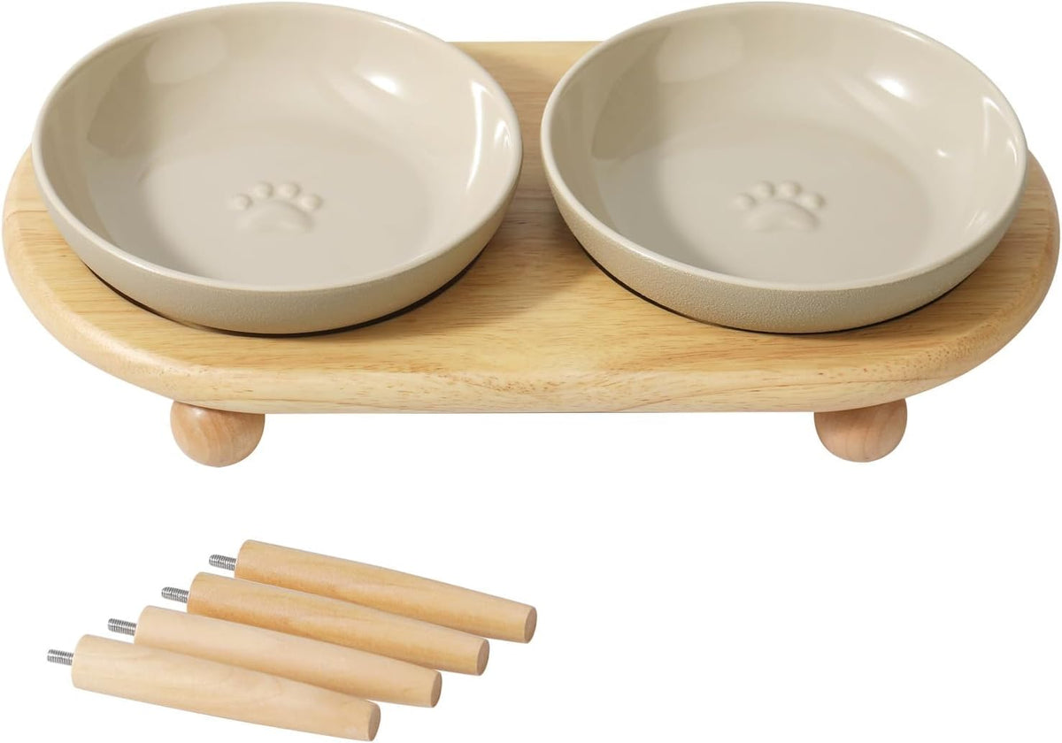 Elevated Cat Bowls, Cat Food and Water Bowl Set - Vintage Latte / 2 Bowls-6"
