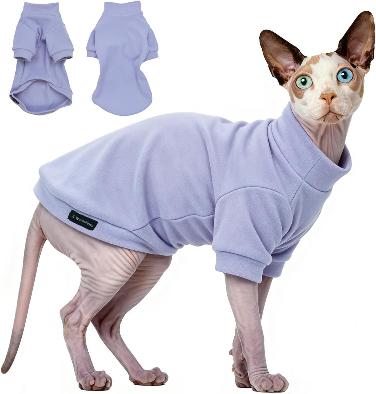 Sphynx Cat Sweater Soft Warm Long Sleeve Fleece for Cats&Small Dogs – Essentials for Cats - Light purple / X-Large