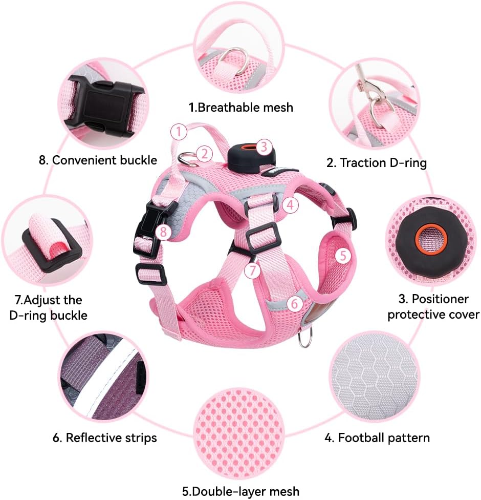 Skmeditec Cat Harness and Leash Set: Upgraded Escape Proof Vest - Pink (Holder for Airtag) / S - image 3