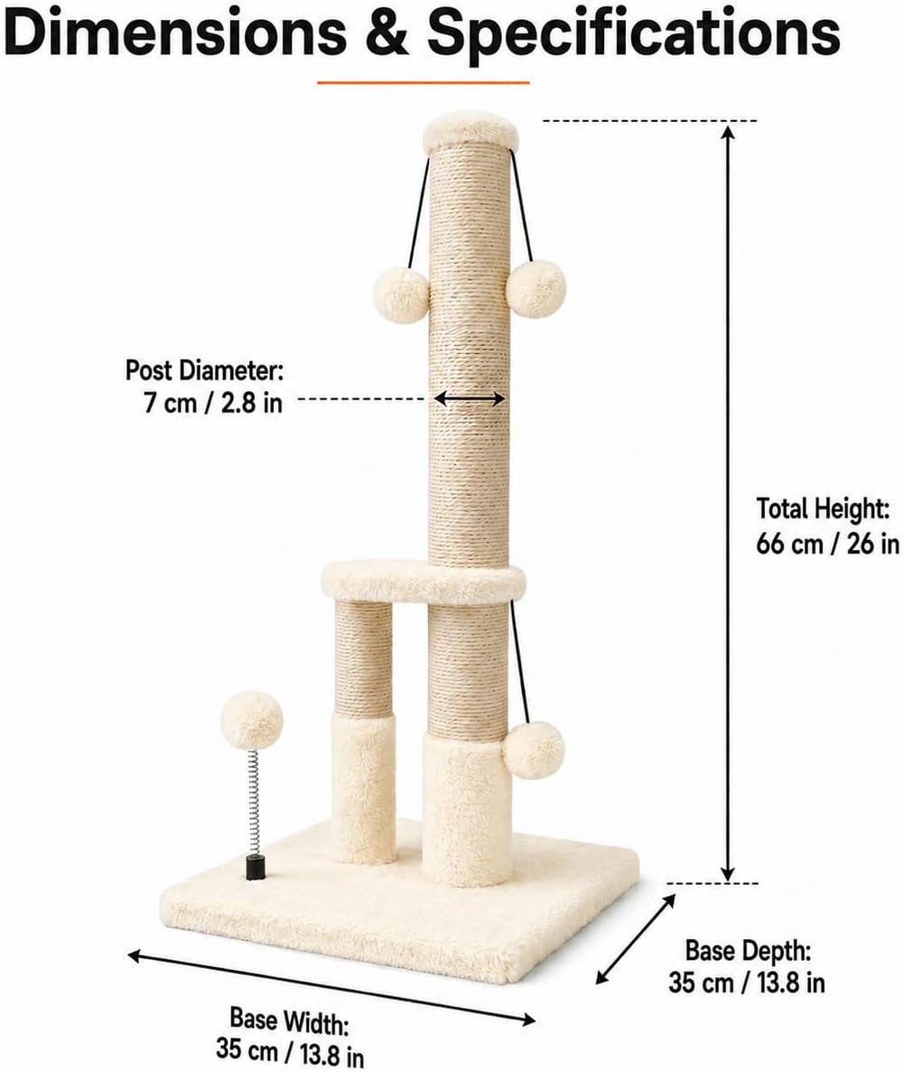 Dimaka Tall Cat Scratching Post - Beige - image 2