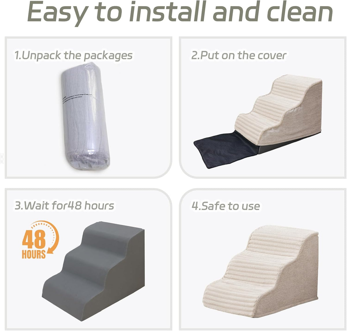 Dog Stairs for Small Dogs 15.7'' H, 3-Step High Density Foam – Essentials for Dogs - Beige / 3 / Standard 3 Step-15.7"H - image 4